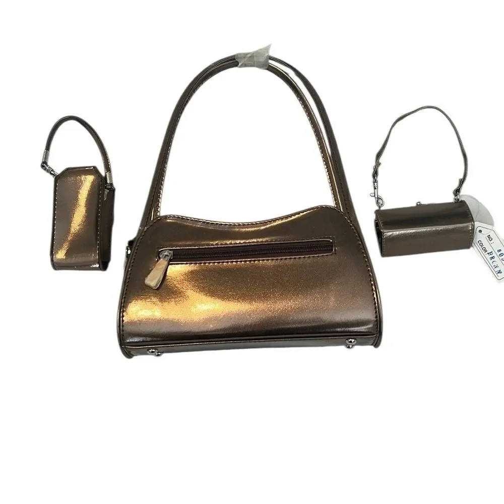 NWT Elegant Metallic Brown Womens Handbag Set perfect for all your essentials